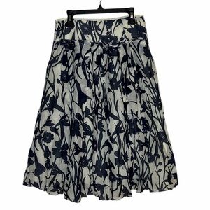 Zara Navy and White Floral Midi Skirt